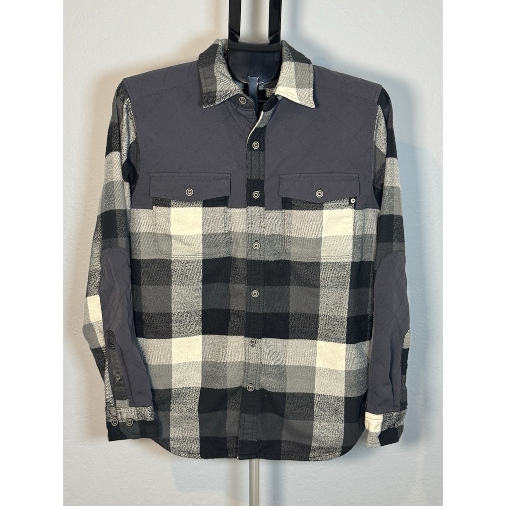 Marmot Men's Small Quilted Plaid Flannel Shacket Black Gray Shirt Jacket